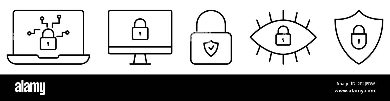 Icônes de ligne de sécurité de l'ordinateur définies. Design peut être utilisé pour les applications Web et mobiles Illustration de Vecteur