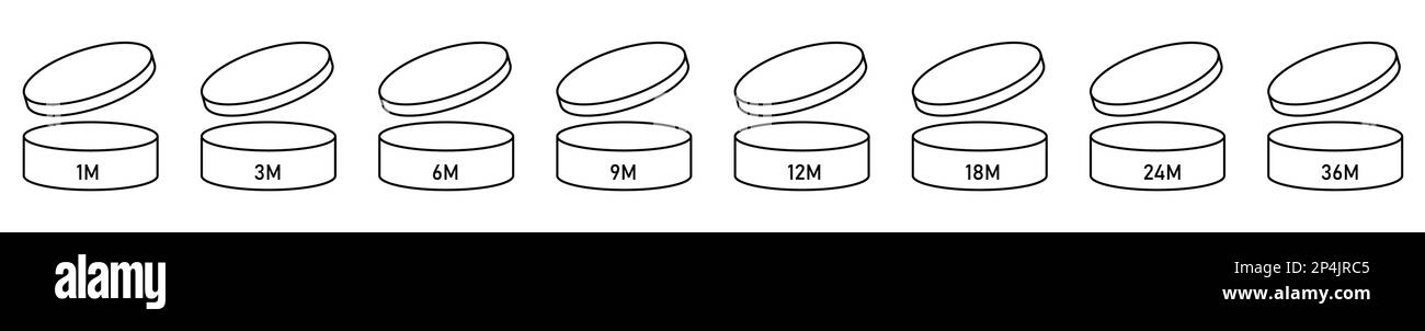 Ensemble d'icônes de la durée de vie du mois d'ouverture des cosmétiques pao. Illustration vectorielle Illustration de Vecteur
