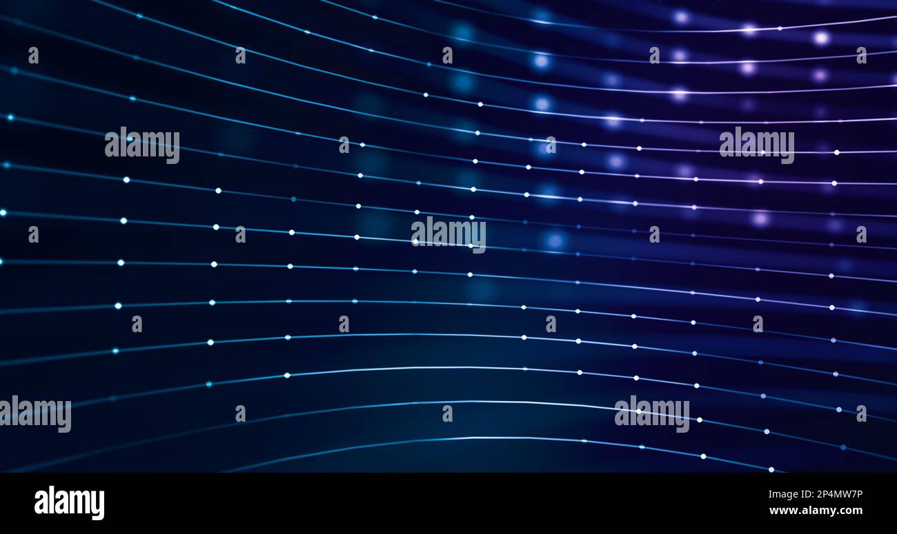 Arrière-plan technologique avec points connectés. Science des données, particules, monde numérique, réalité virtuelle, cyberespace, concept métaverse. Banque D'Images