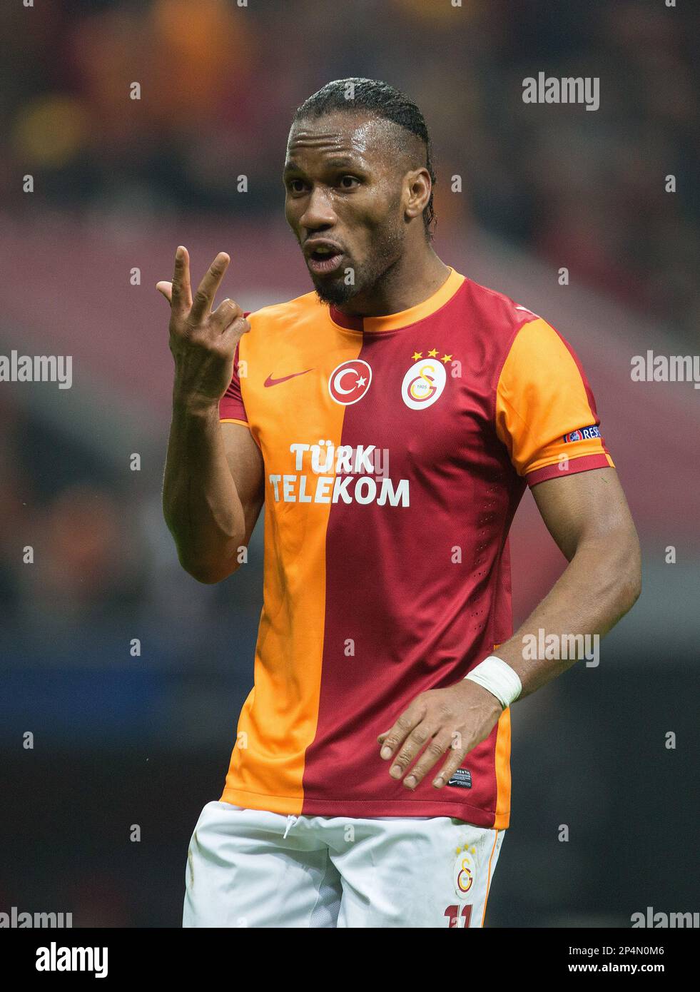 Feb. 26, 2014 - Istanbul, United Kingdom - Didier Drogba of Galatasaray gestures - UEFA Champions League First Knockout Round - Galatasaray S.K vs. Chelsea - Turk Telekom Arena - Istanbul - Turkey - 26th February 2014 - Picture Philip Oldham/Sportimage. (Cal Sport Media via AP Images) Banque D'Images