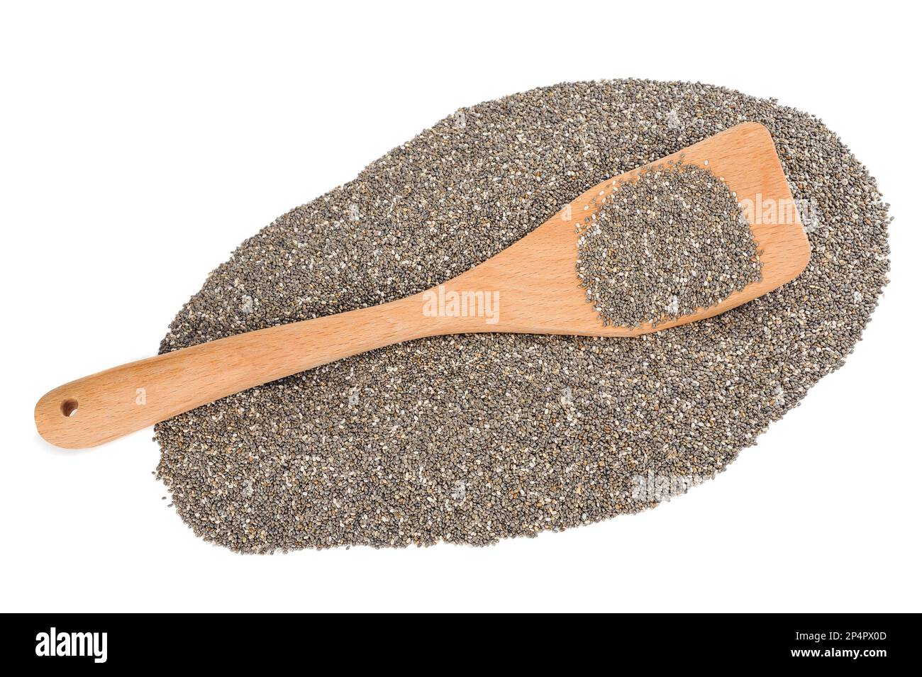 Cuillère en bois avec graines de chia isolées sur blanc Banque D'Images