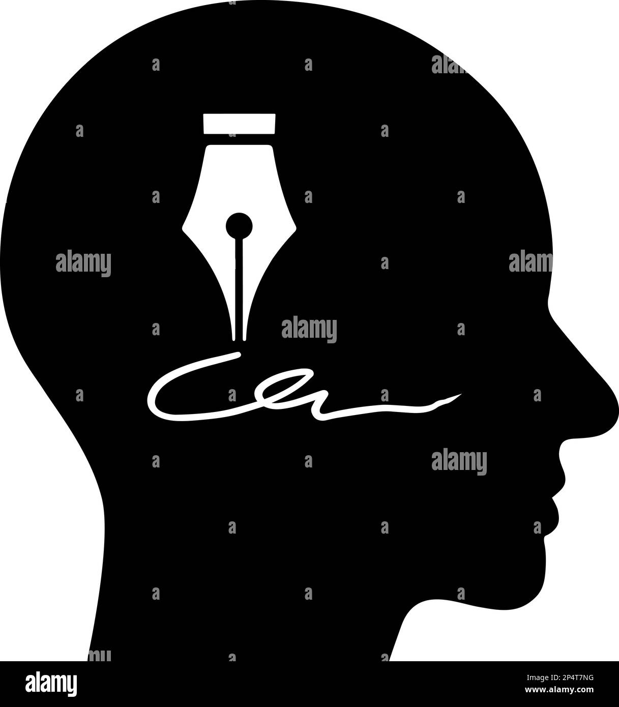 L'icône plate d'un stylo d'écriture dans la tête humaine comme un concept de mémoire et de mémoire Illustration de Vecteur