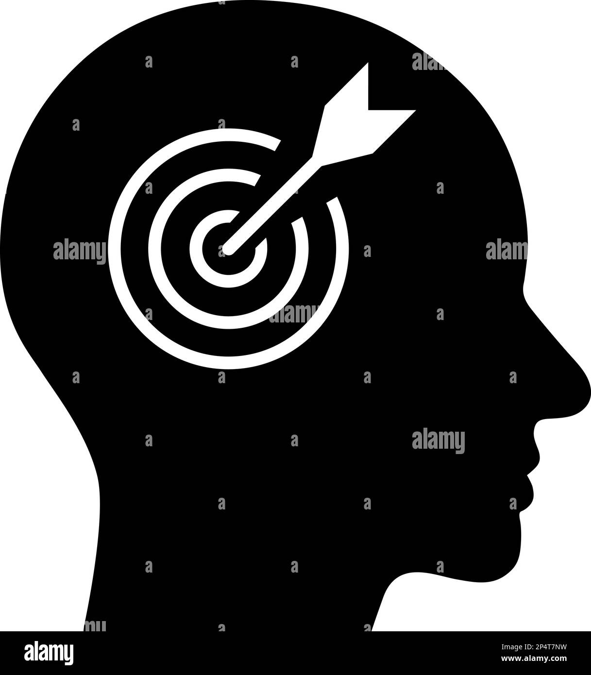 Icône plate de cible de dart dans le cerveau humain comme un concept de perception Illustration de Vecteur