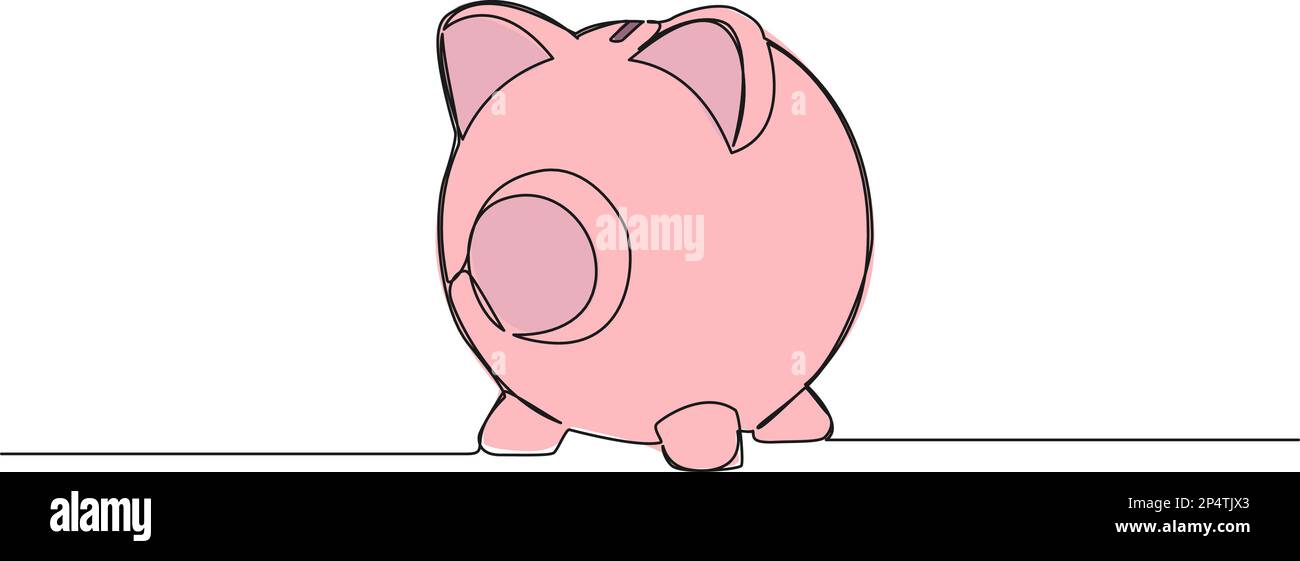 dessin d'une ligne simple colorée continue d'une banque de porc, économiser de l'argent ligne art illustration vectorielle Illustration de Vecteur