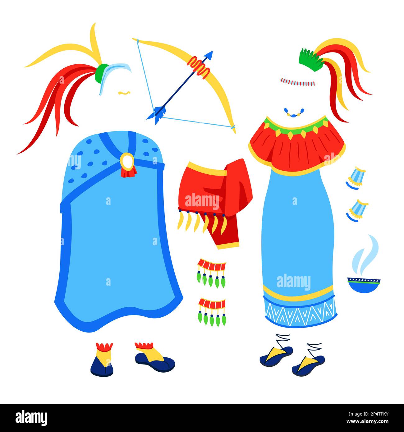 Vêtements indigènes - jeu d'illustrations de style plat Illustration de Vecteur