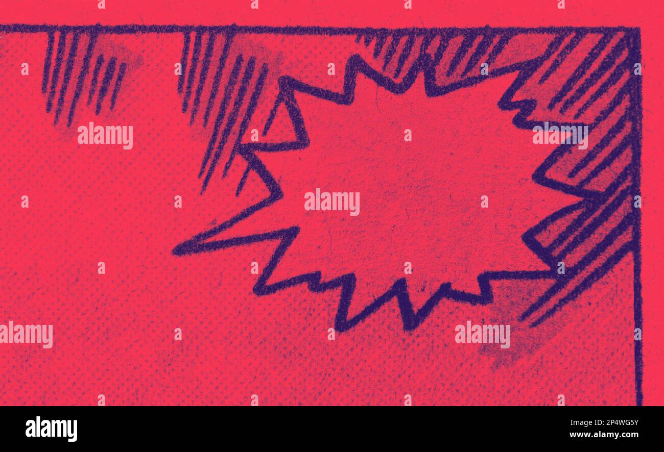 Bande de bandes dessinées vintage avec une bulle de texte vide et un motif d'impression de points avec effet de couleur rouge et bleu Banque D'Images
