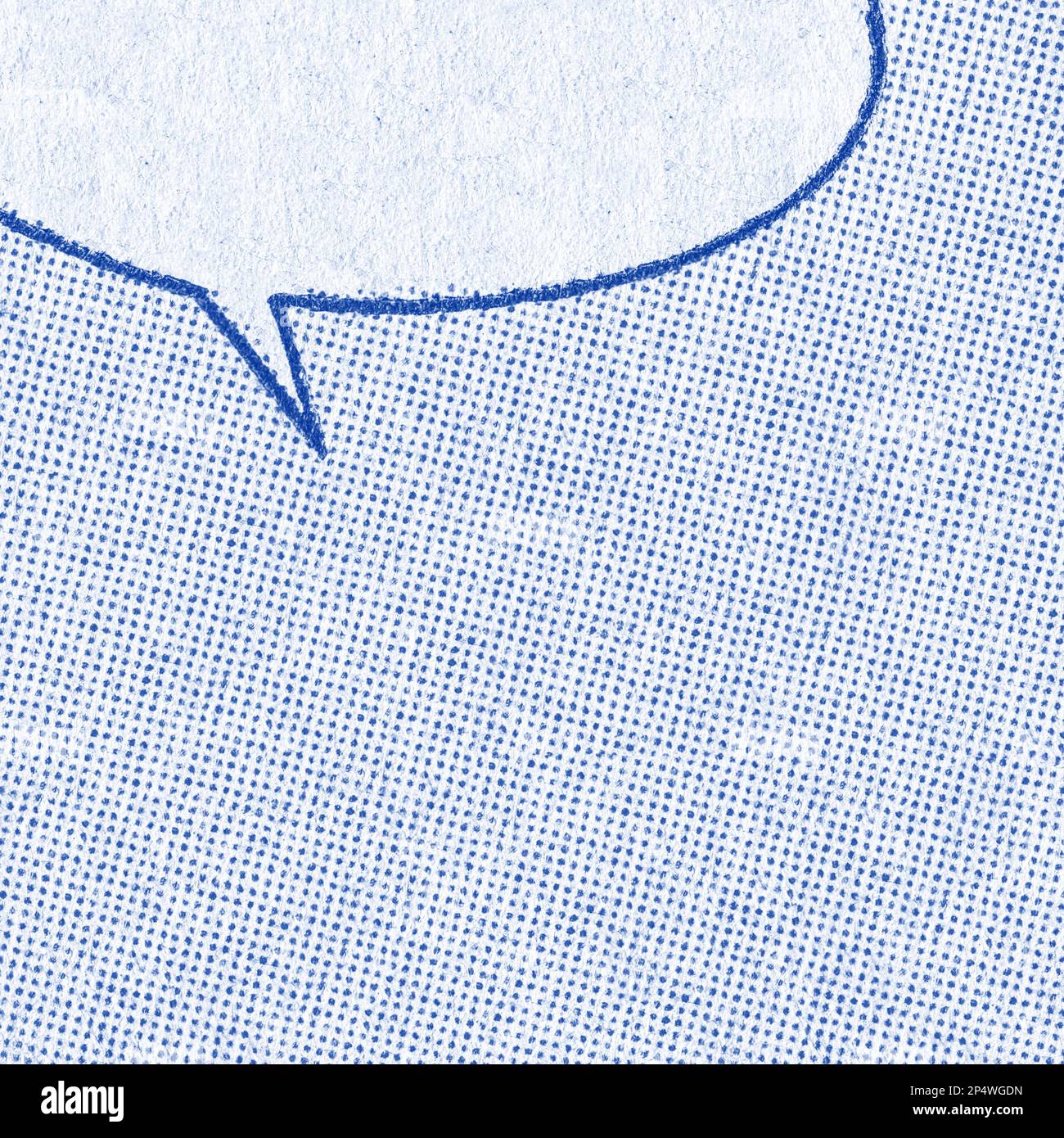 Page de bande dessinée vintage avec motif d'impression à points bleus et bulle de discours blanche sur fond de texture papier Banque D'Images