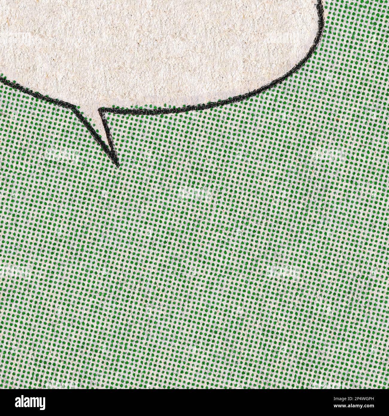 Page de bande dessinée vintage avec motif d'impression de points verts et bulle de parole vide sur un fond de texture papier Banque D'Images