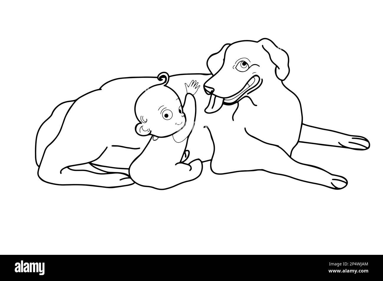 un chien mignon et un bébé assis Banque D'Images