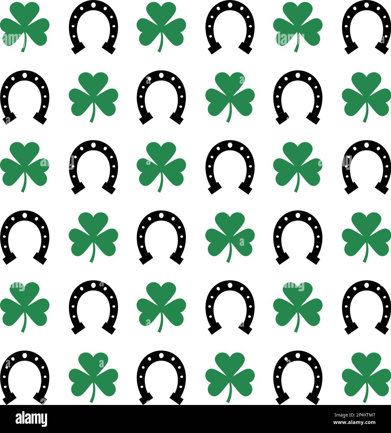 Motif vectoriel sans couture de la chaussure plate de cheval et de la trèfle shamrock isolé sur fond blanc Illustration de Vecteur