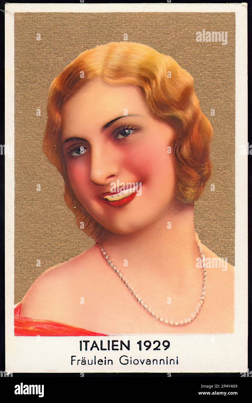 Portrait de Miss Italie 1929 - carte à cigarettes allemande ancienne Banque D'Images