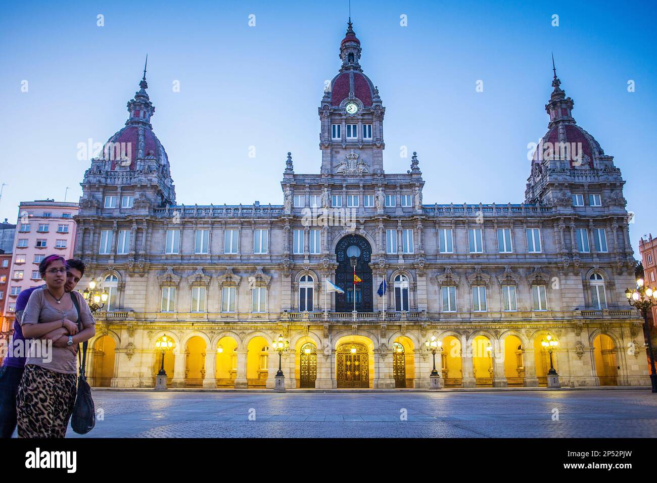 Hôtel de ville, Plaza de Maria Pita, Corogne, Galice, Espagne Banque D'Images