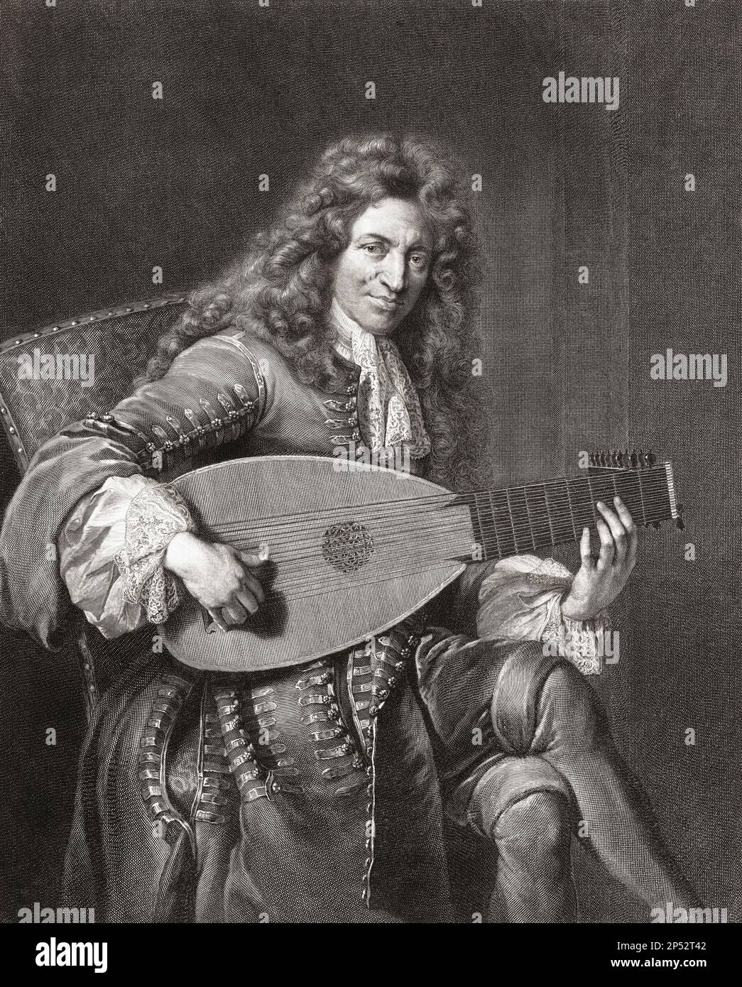 Charles Mouton, 1617 - vers 1699. Luteniste et compositeur français. Après une gravure de Gerard Edelinck de la peinture de François de Troy. Banque D'Images