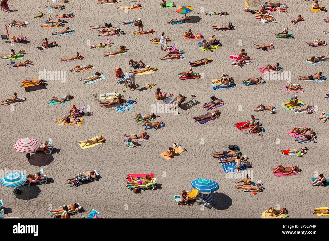 La plage de Riazor, ville de La Corogne, Galice, Espagne Banque D'Images