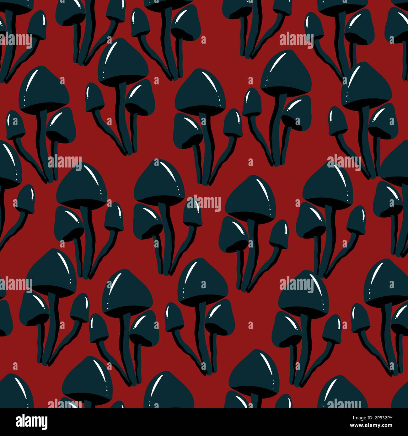 Motif champignon sans couture - champignons mignons avec sur fond rouge, fond coloré pour l'impression de brochure, poster, carte, imprimé, textile, maga Illustration de Vecteur