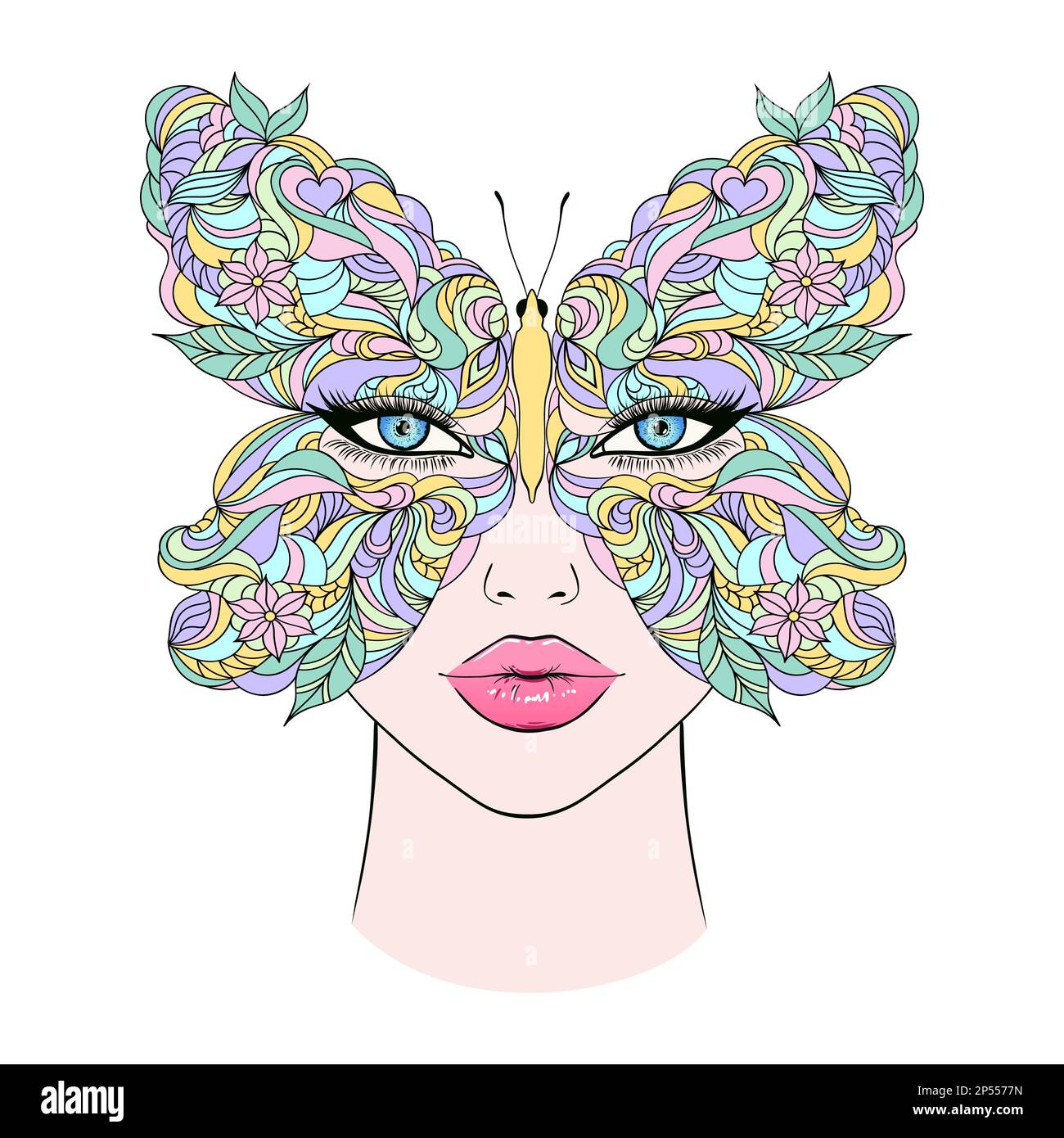 Visage de papillon et de femme Illustration de Vecteur