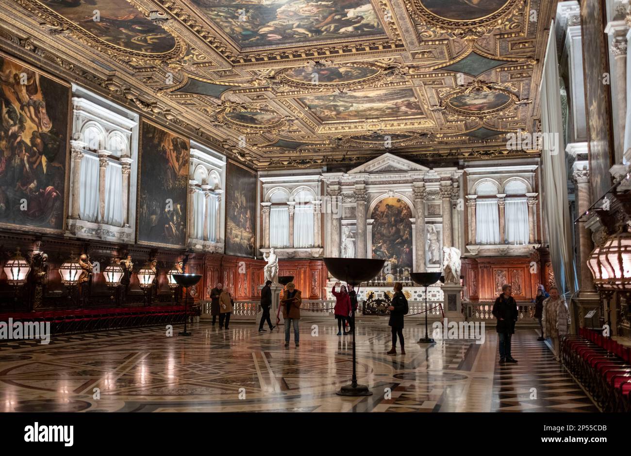 Le Sala Grande Superiore à Scuola Grande di San Rocco, Sestiere di San Polo, Venise, Italie Banque D'Images