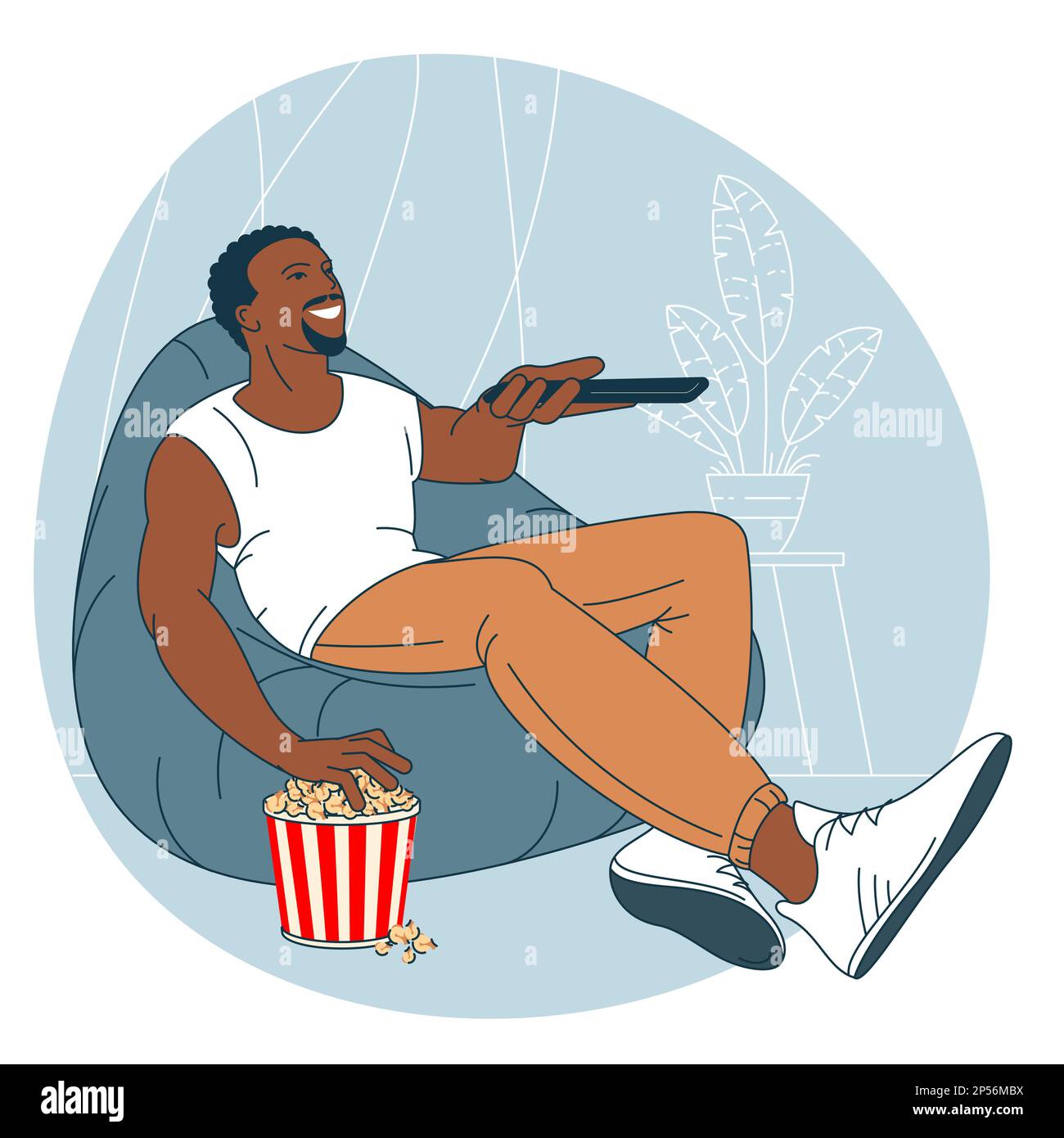 Un homme avec du pop-corn regarde la télévision Illustration de Vecteur