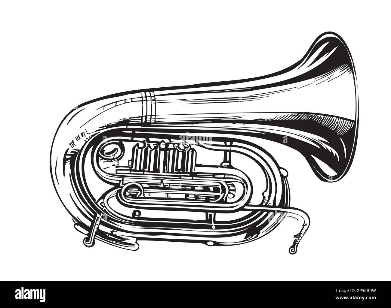 Tuba instrument de musique dessin rétro illustration dessinée à la main Illustration de Vecteur