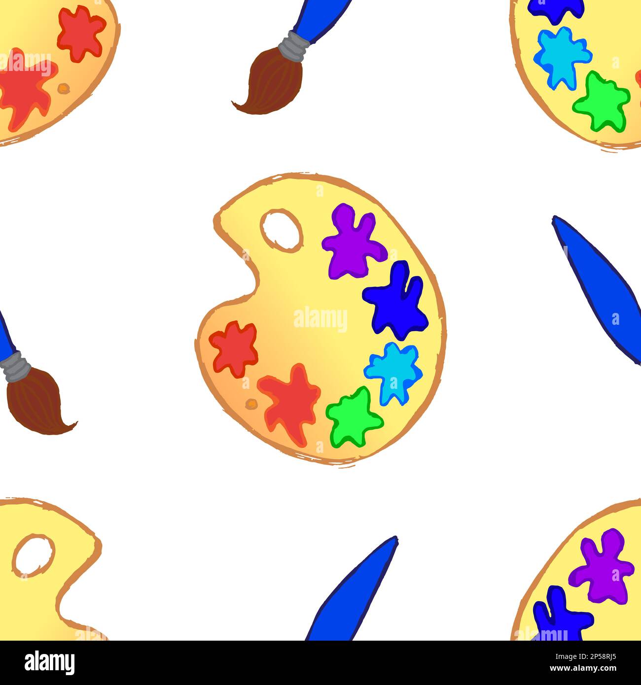 Pinceau coloré et palette équipement de l'artiste sans couture motif vectoriel. Illustration de Vecteur