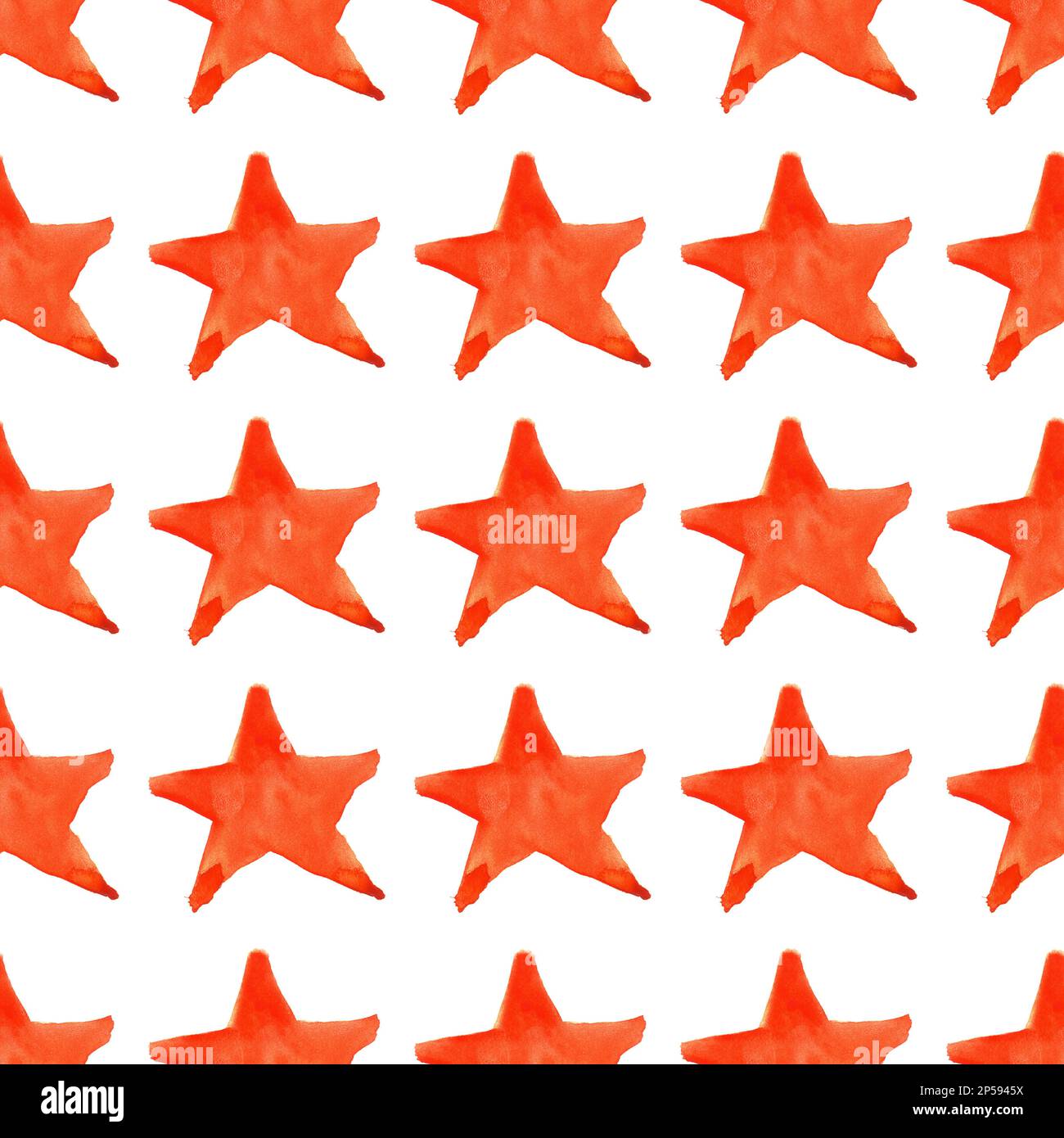 Aquarelle rouge orange cinq étoiles pointues symbole fond de motif sans couture. Banque D'Images