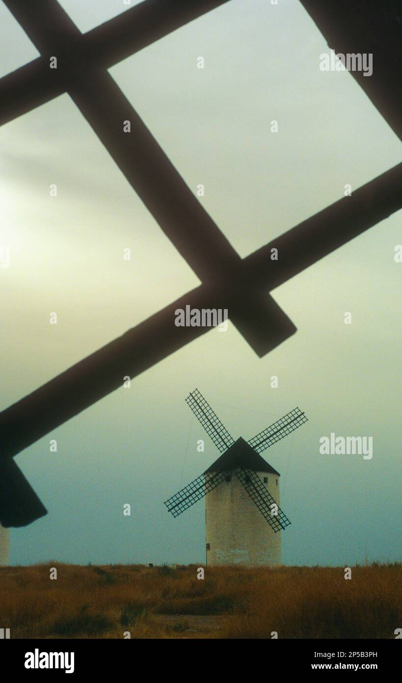 Les moulins à vent, Campo de Criptana, province de Ciudad Real, Castille la Manche, la route de Don Quichotte, Espagne Banque D'Images