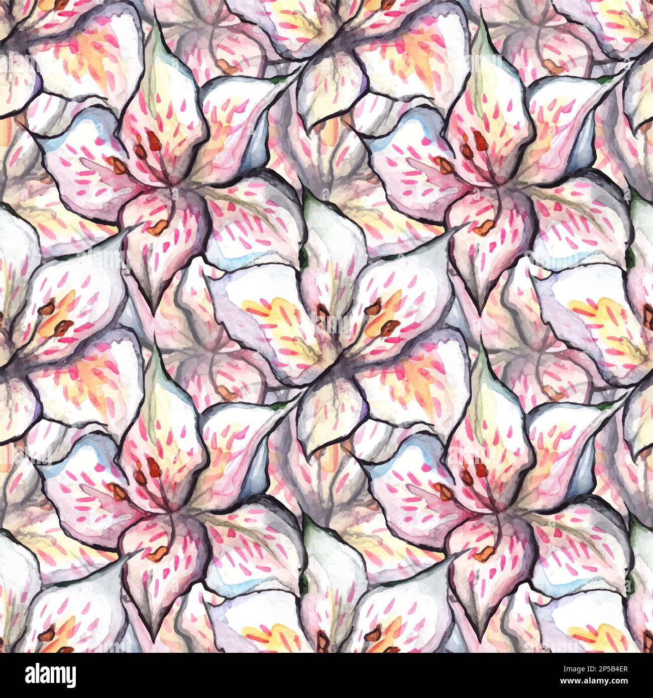 Aquarelle alstroemeria floral sans couture motif textile fond vectoriel. Illustration de Vecteur