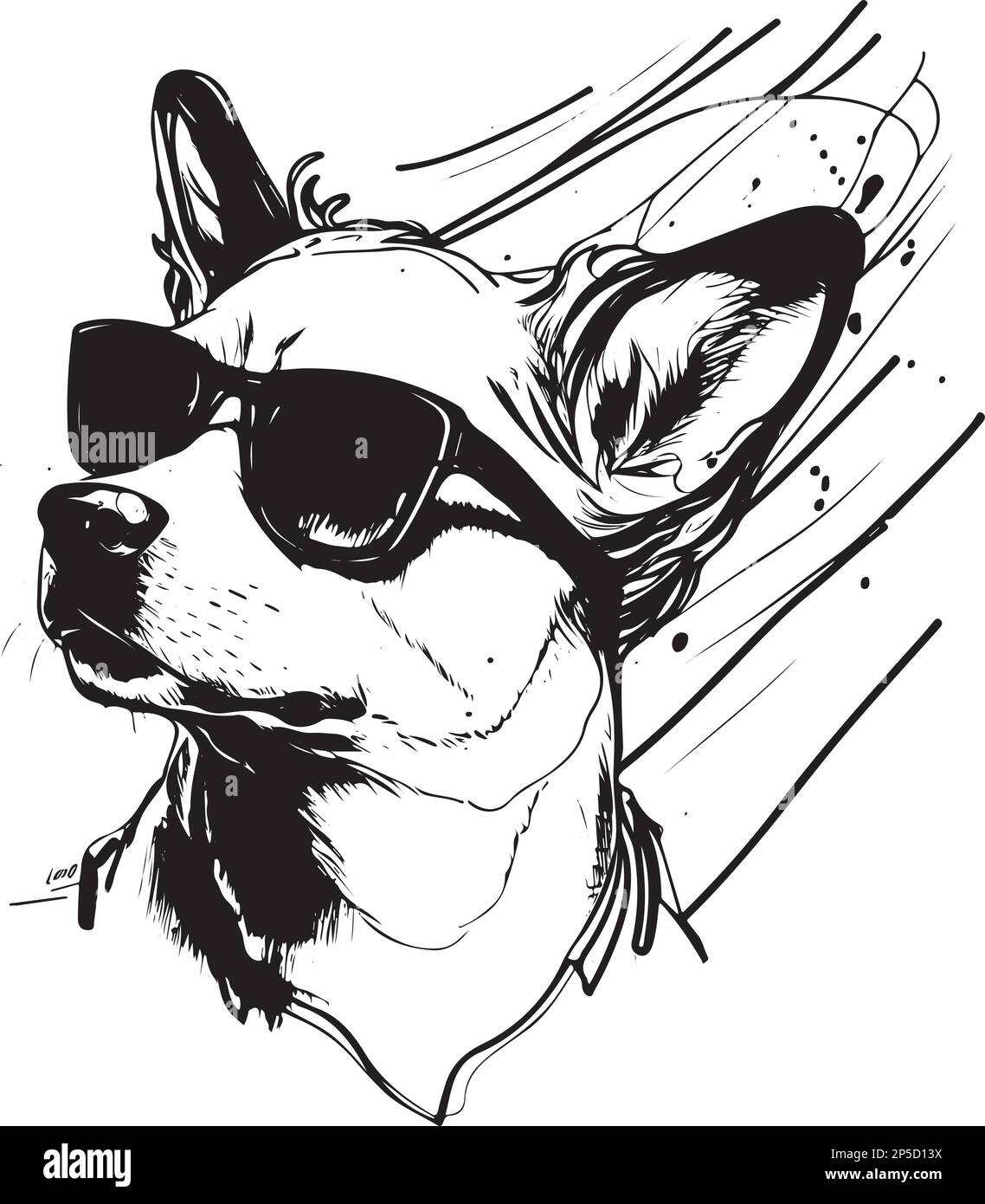 Style d'encre vecteur Art d'un chien portant des lunettes de soleil Illustration de Vecteur