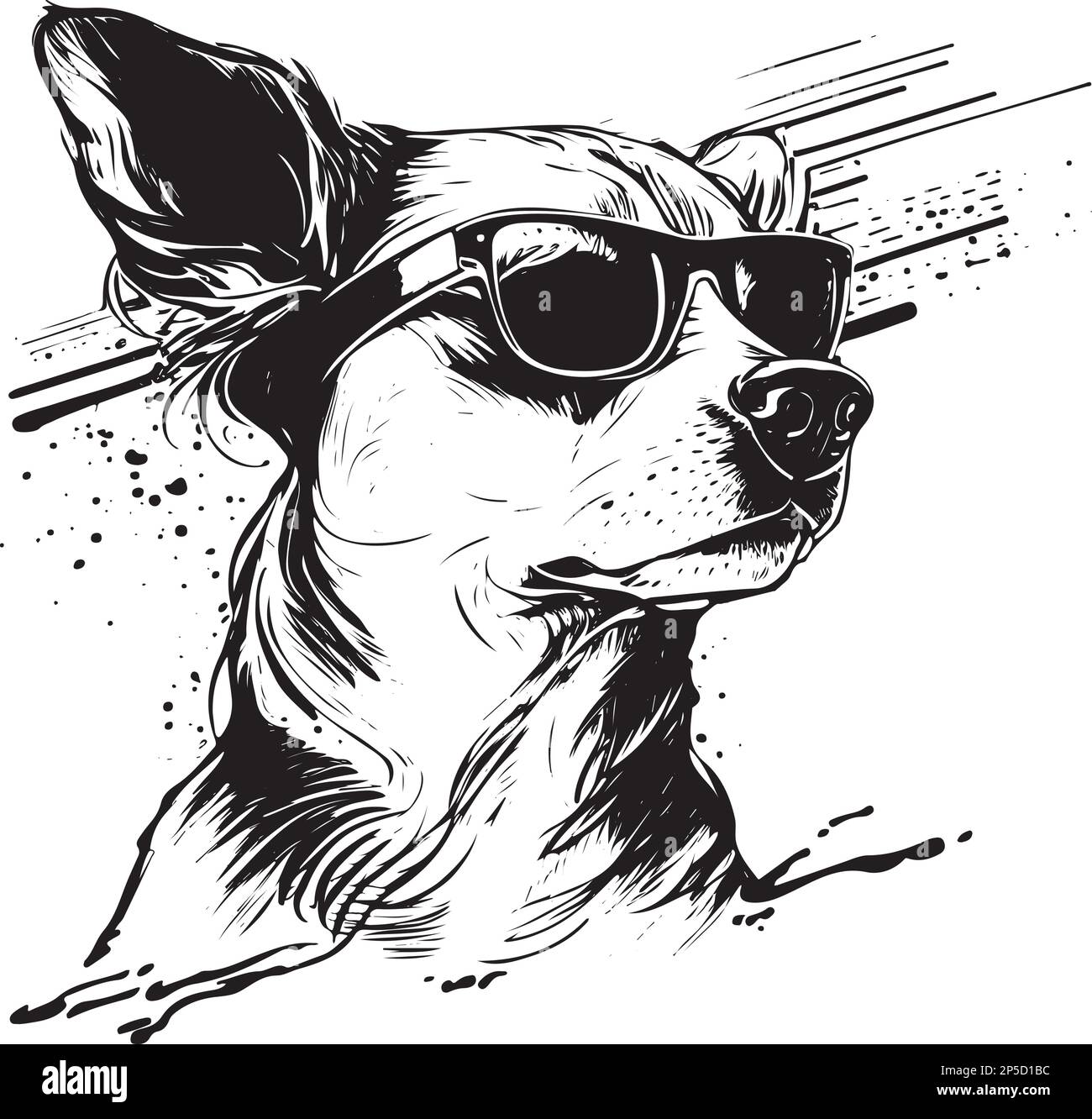 Style d'encre vecteur Art d'un chien portant des lunettes de soleil Illustration de Vecteur