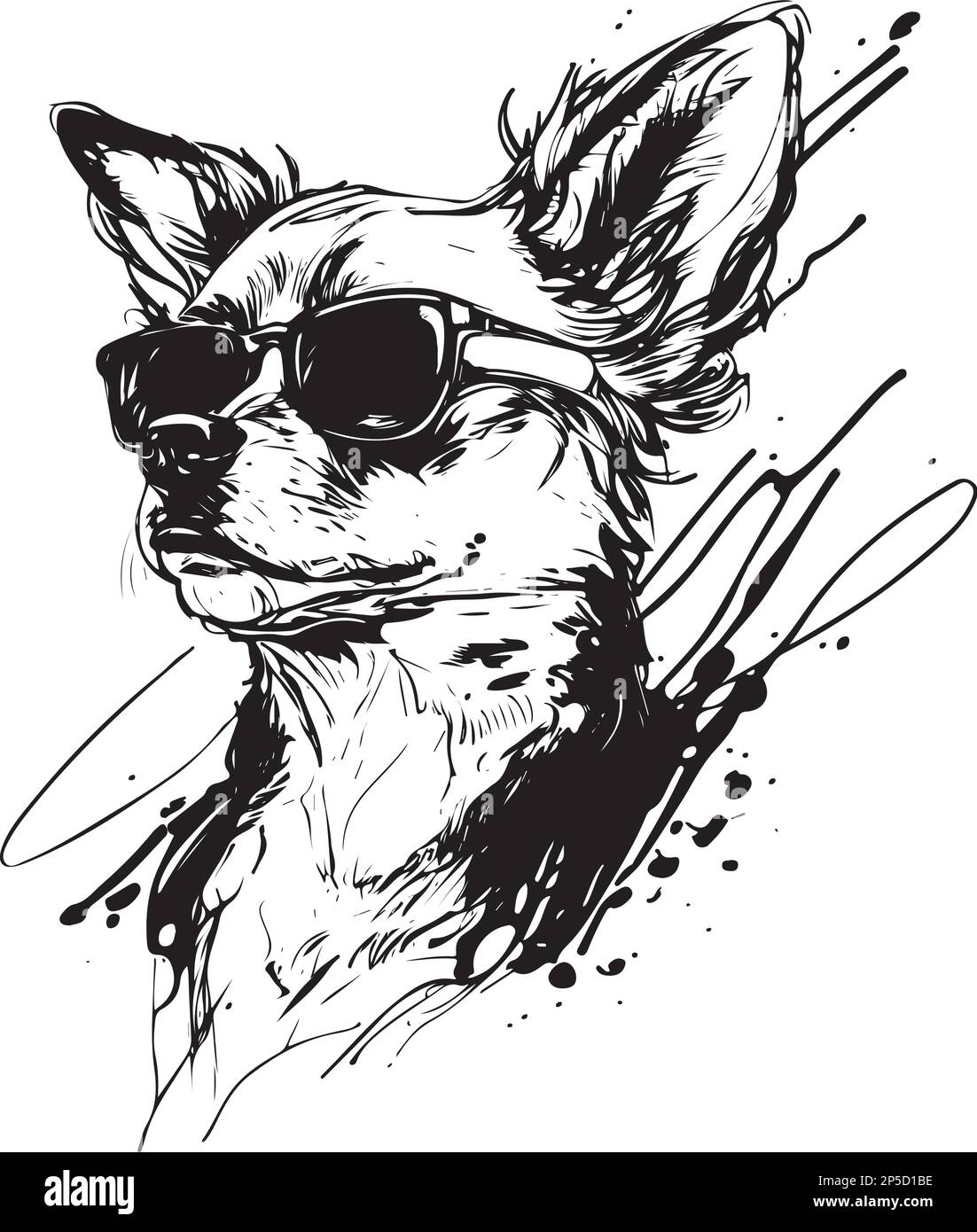 Style d'encre vecteur Art d'un chien portant des lunettes de soleil Illustration de Vecteur