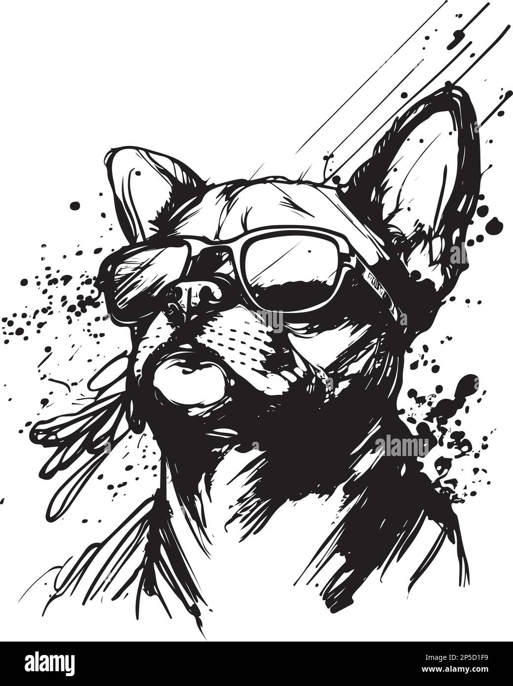 Style d'encre vecteur Art d'un chien portant des lunettes de soleil Illustration de Vecteur