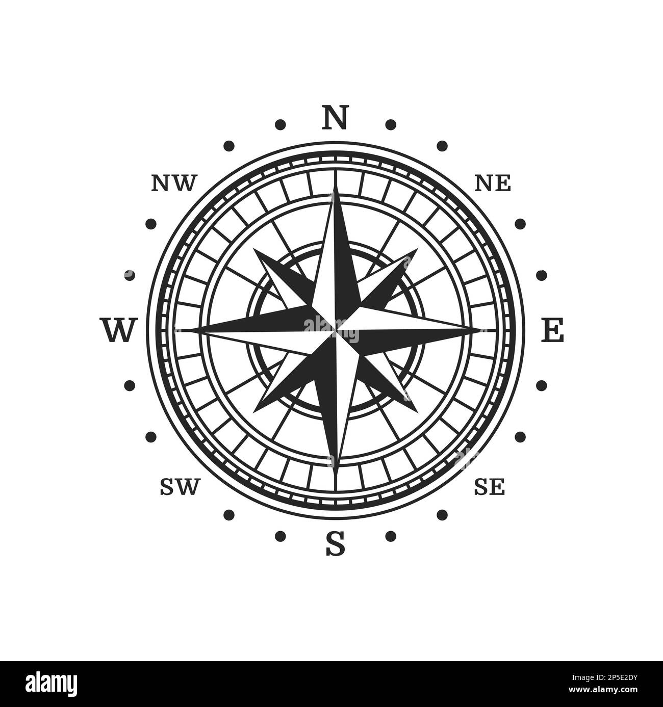 Ancienne boussole, carte vintage vecteur rose vent symbole de la navigation nautique, du voyage maritime et de l'aventure. Windrose star avec le nord, le sud, l'ouest et l'est c Illustration de Vecteur