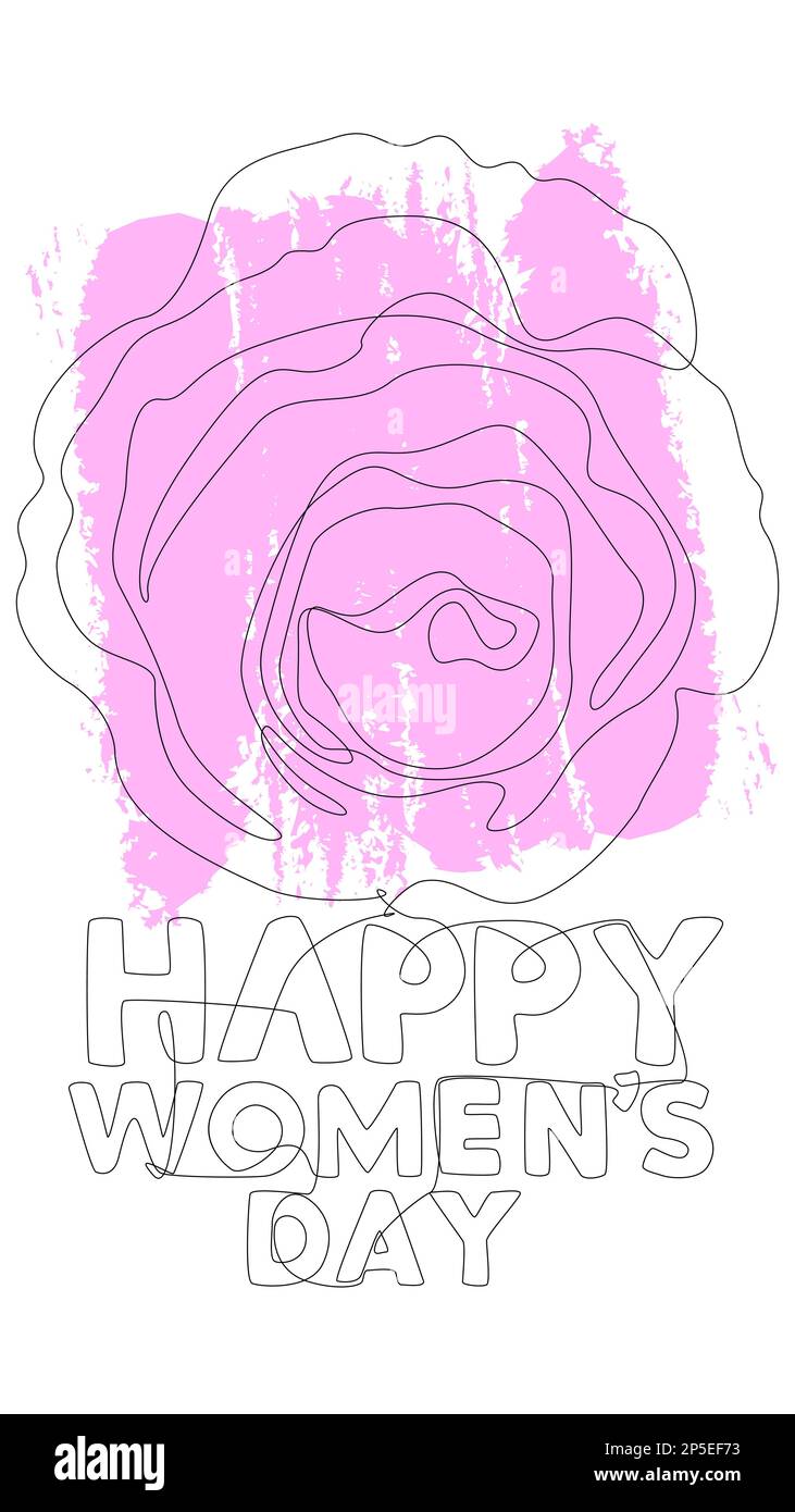 Une ligne continue de mot Happy Women's Day avec fleur. Concept de vecteur d'illustration à trait fin. Dessin de contour idées créatives. Illustration de Vecteur