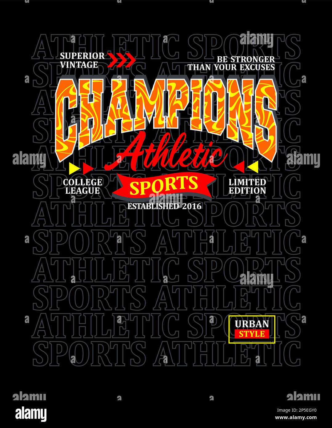 Champions, motif sportif pour impression sur t-shirts, étiquettes, affiches et itc Illustration de Vecteur