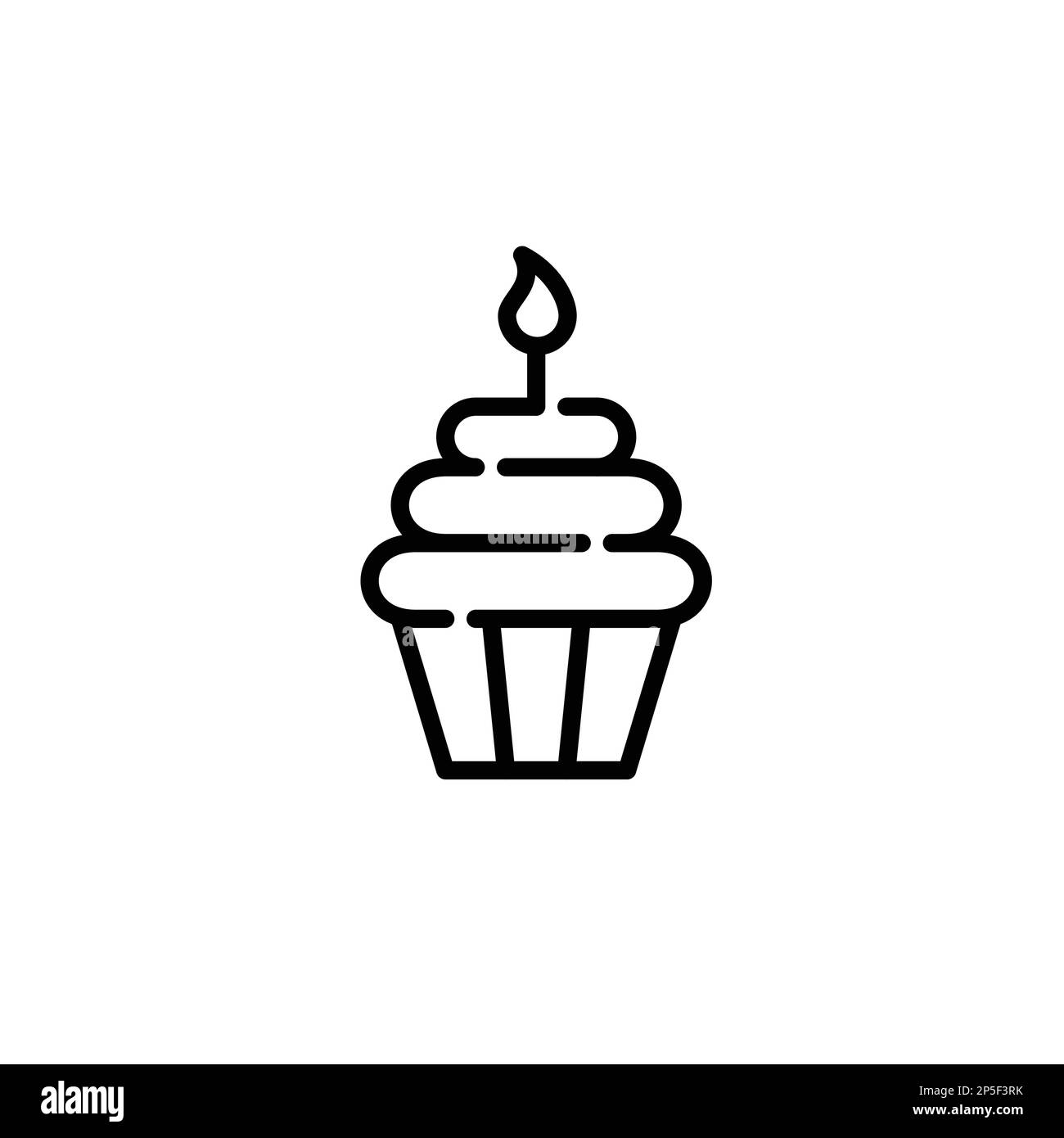 Cupcake avec une bougie d'anniversaire. Pâtisserie festive. Pixel Perfect, icône de contour modifiable Illustration de Vecteur