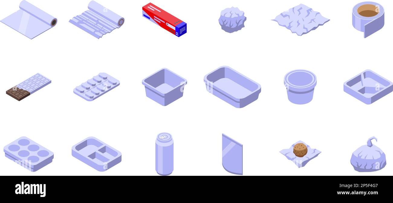 Les icônes de feuille d'aluminium définissent le vecteur isométrique. Rouleau de cuisson. Tôle d'acier Illustration de Vecteur