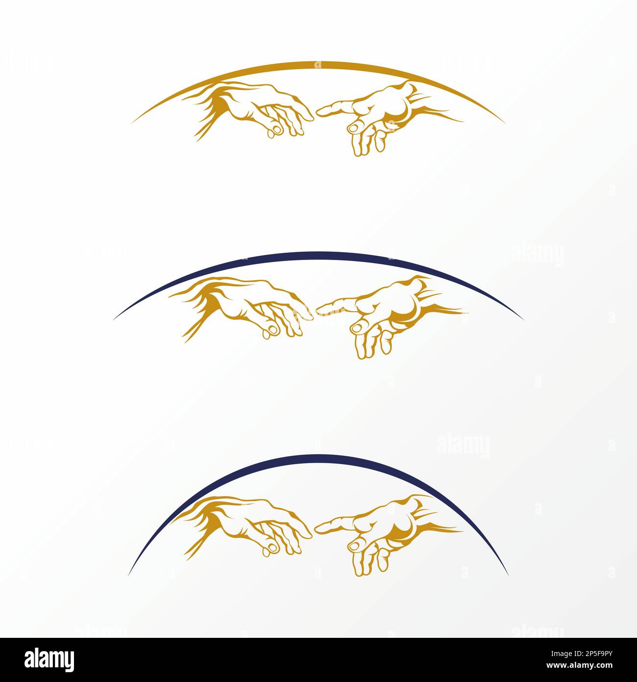 Logo design concept graphique créatif abstrait premium libre vecteur stock simple et unique deux mains de Dieu et Adam par Michel-Ange globe sous ligne. Illustration de Vecteur