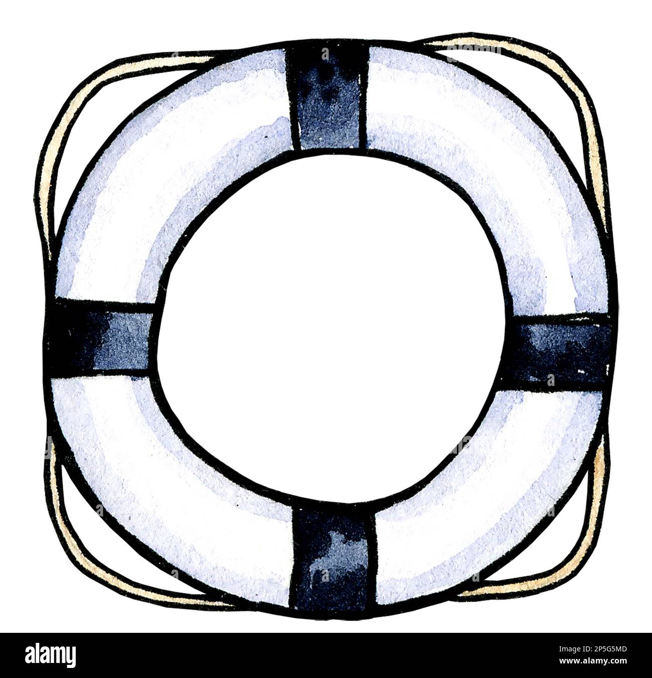 Ligne de vie aquarelle sur fond blanc, couleur blanche et bleue, esquisse dessinée à la main, illustration marine Banque D'Images