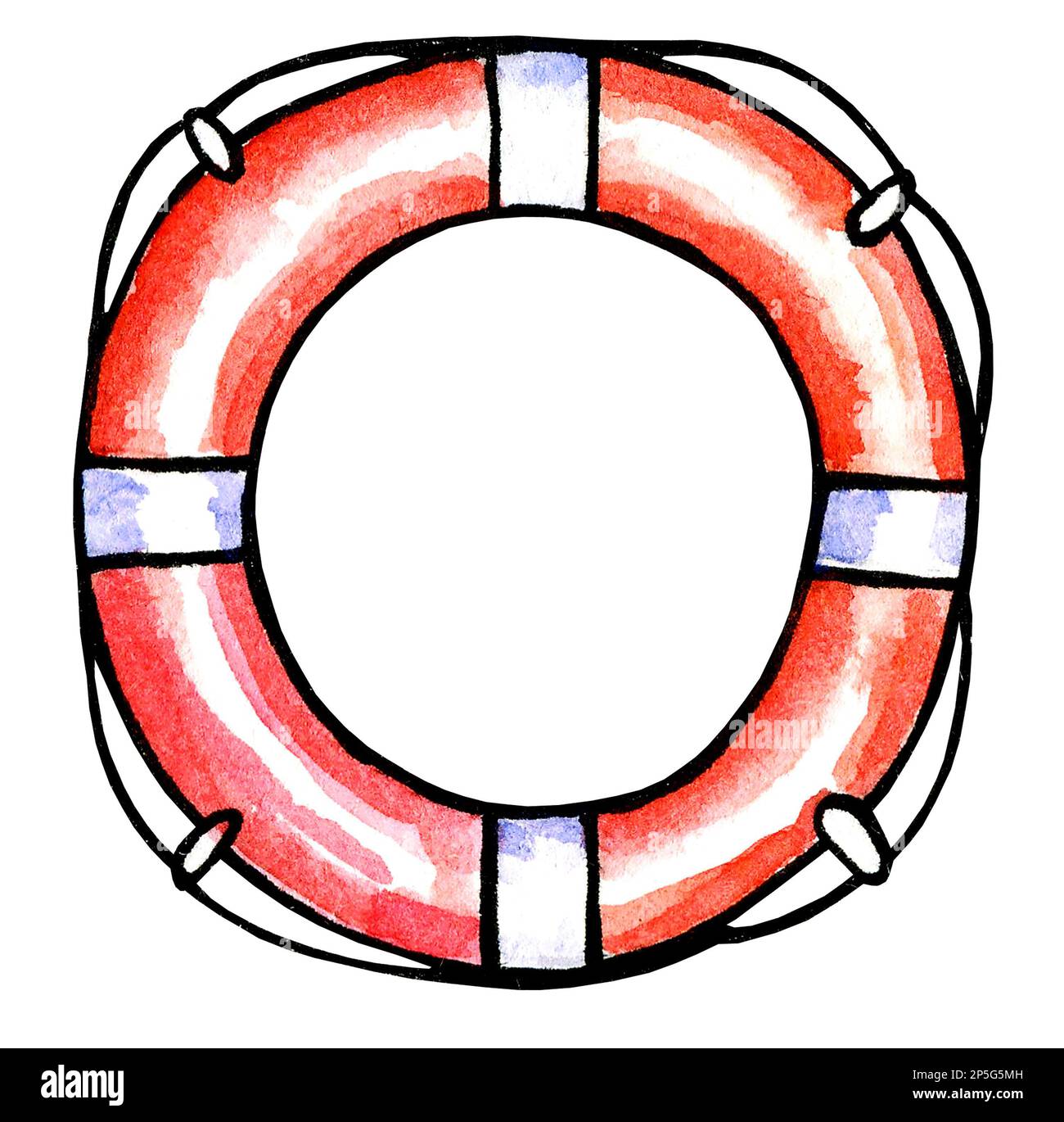 Ligne de vie rouge et blanche aquarelle sur fond blanc, esquisse dessinée à la main, illustration marine Banque D'Images