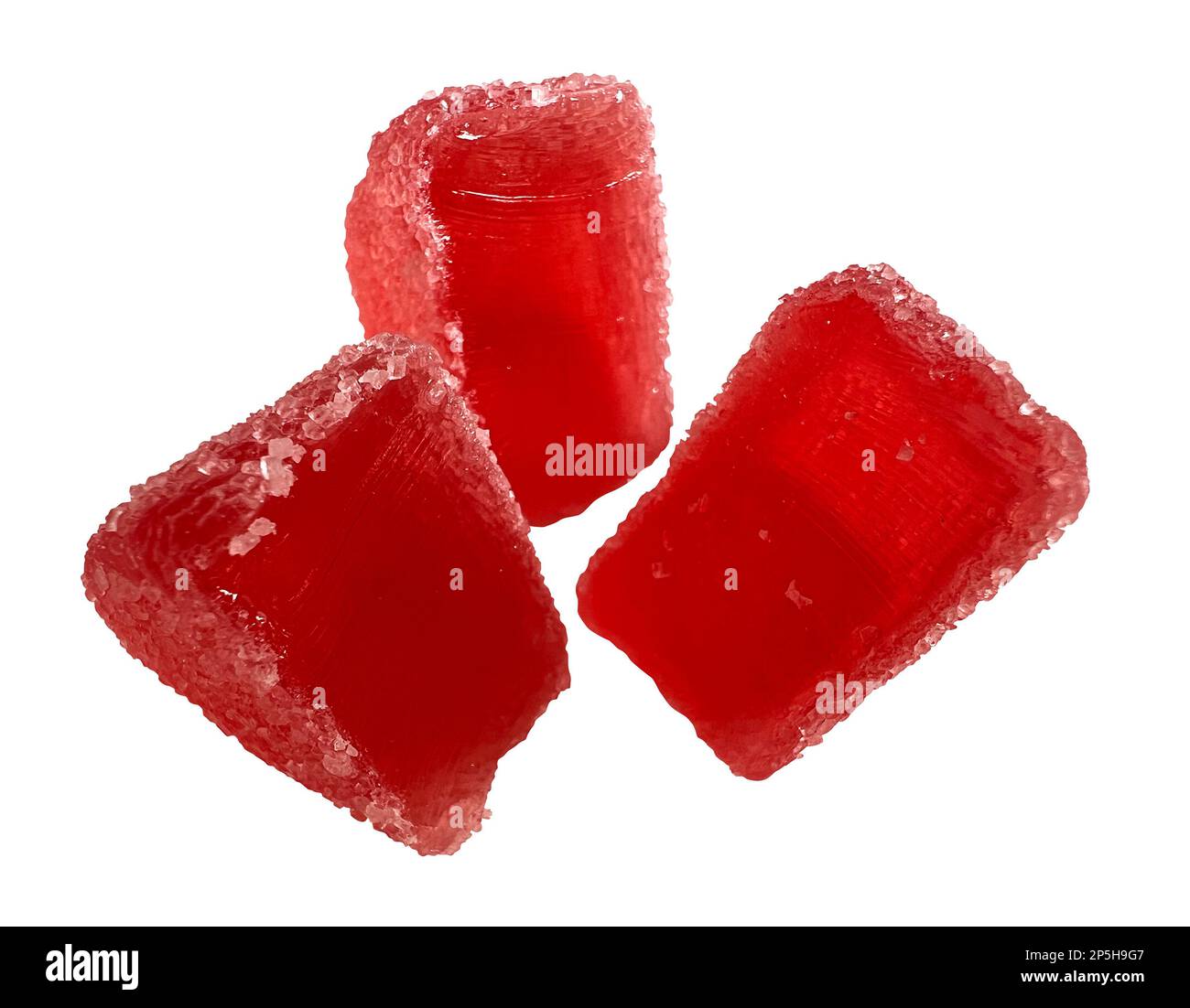Gelées de fruits. Bonbons en gelée rouge isolés sur fond blanc. Masque inclus. Banque D'Images