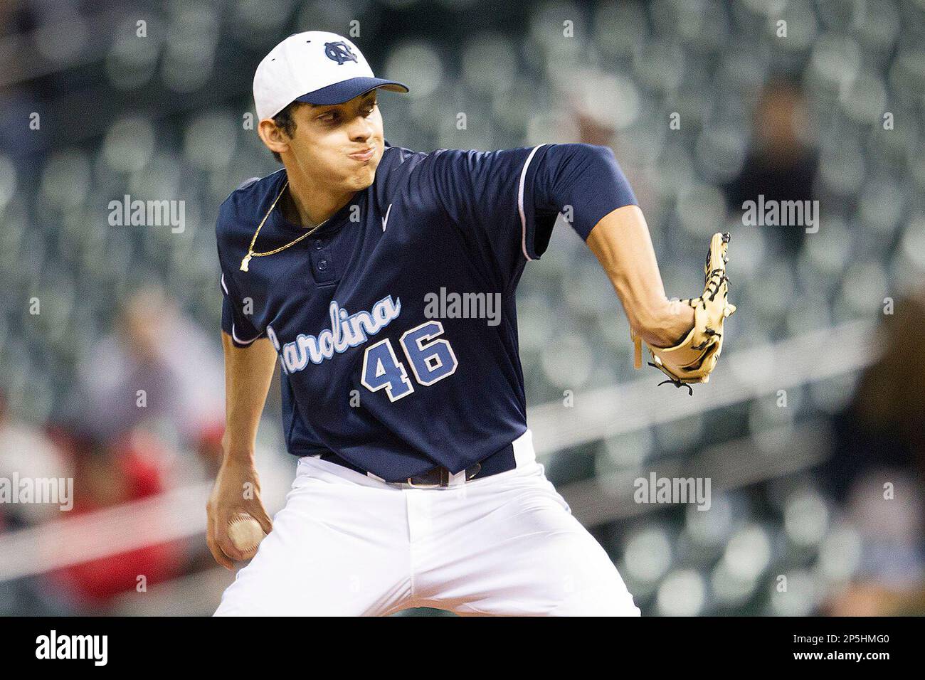 North Carolina Tar Heels pitcher Luis Paula 46 delivers during the NCAA baseball game against