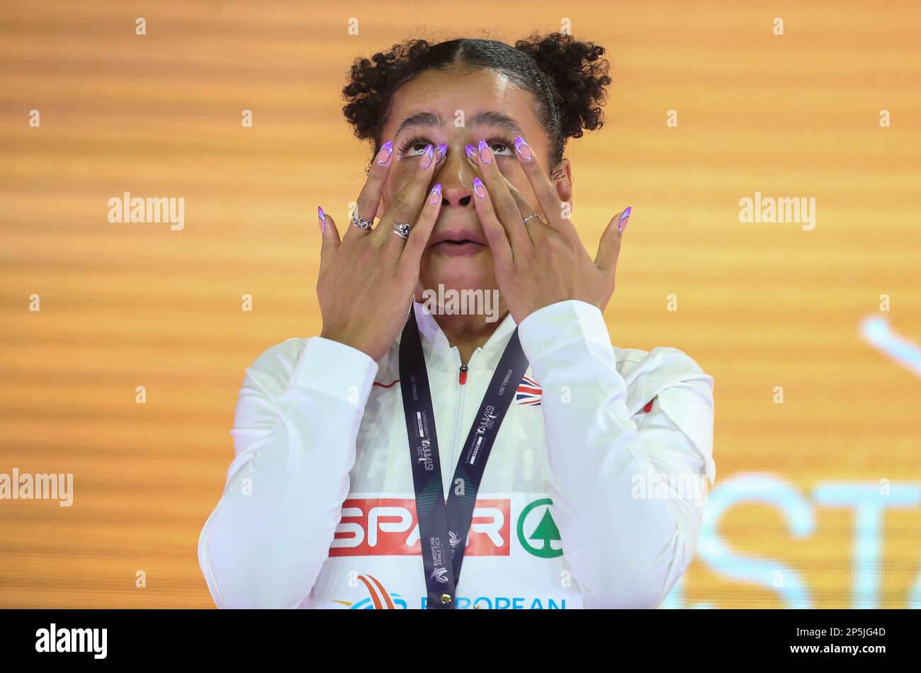 Istanbul, Turquie. 05th mars 2023. Jazmin SAWYERS of Great Britain Podium 60m haies hommes final pendant les Championnats européens d'athlétisme en salle 2023 sur 5 mars 2023 à l'aréna Atakoy à Istanbul, Turquie. Photo de Laurent Lairys/ABACAPRESS.COM crédit: Abaca Press/Alay Live News Banque D'Images