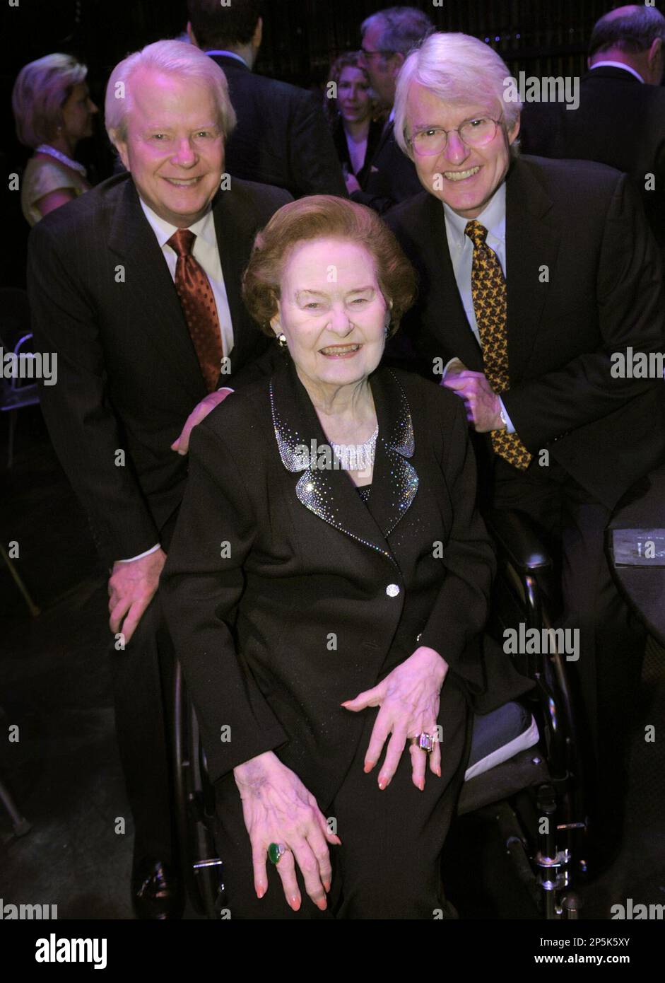 This 2008 photo shows Sid Bass, left, Nancy Lee Bass, center, and Ed Bass  at The Nancy Lee and Perry R. Bass Performance Hall 10th anniversary, in  Fort Worth, Texas. Nancy Lee