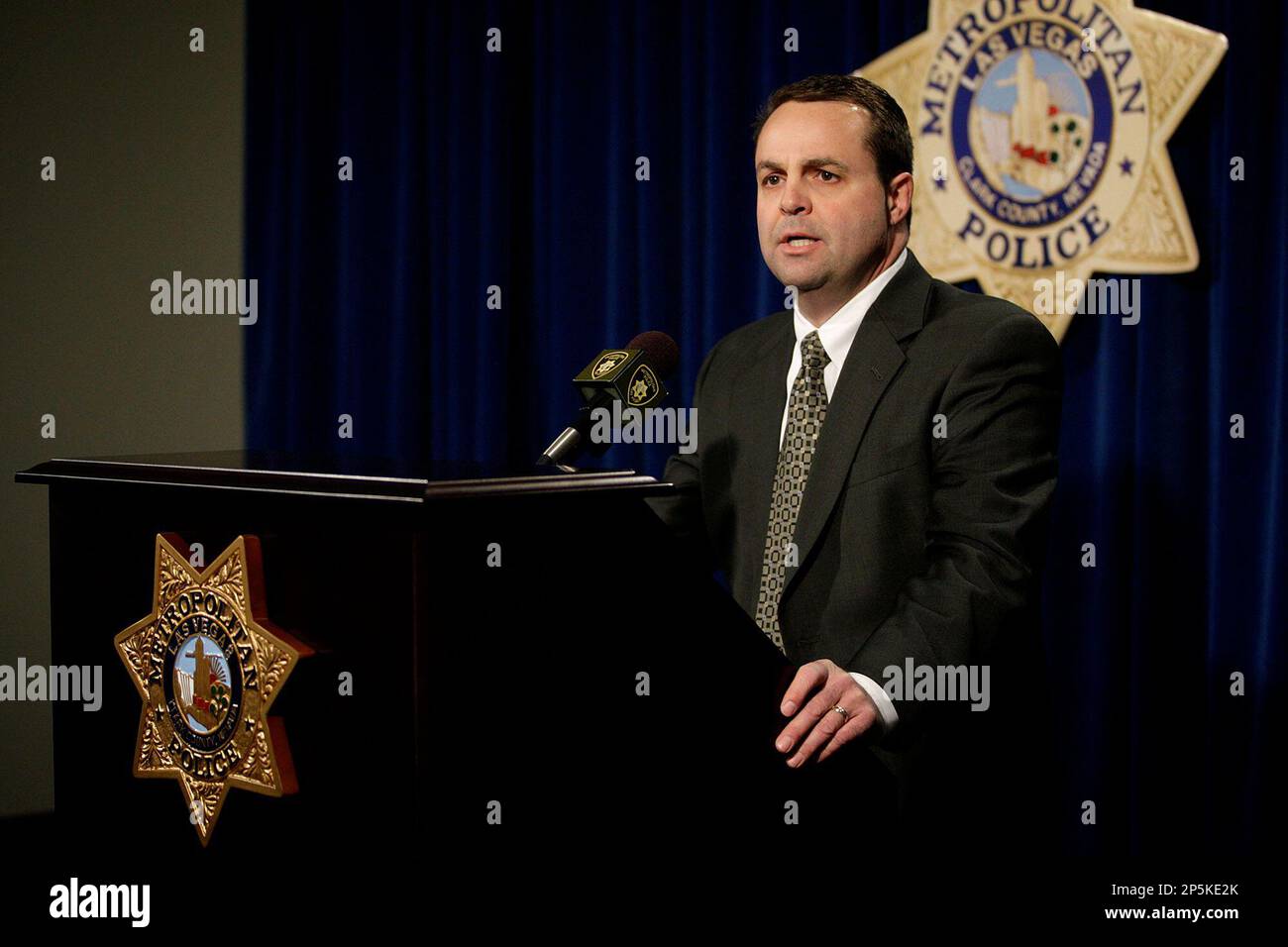 Las Vegas Police Capt. Chris Jones speak during a news conference ...
