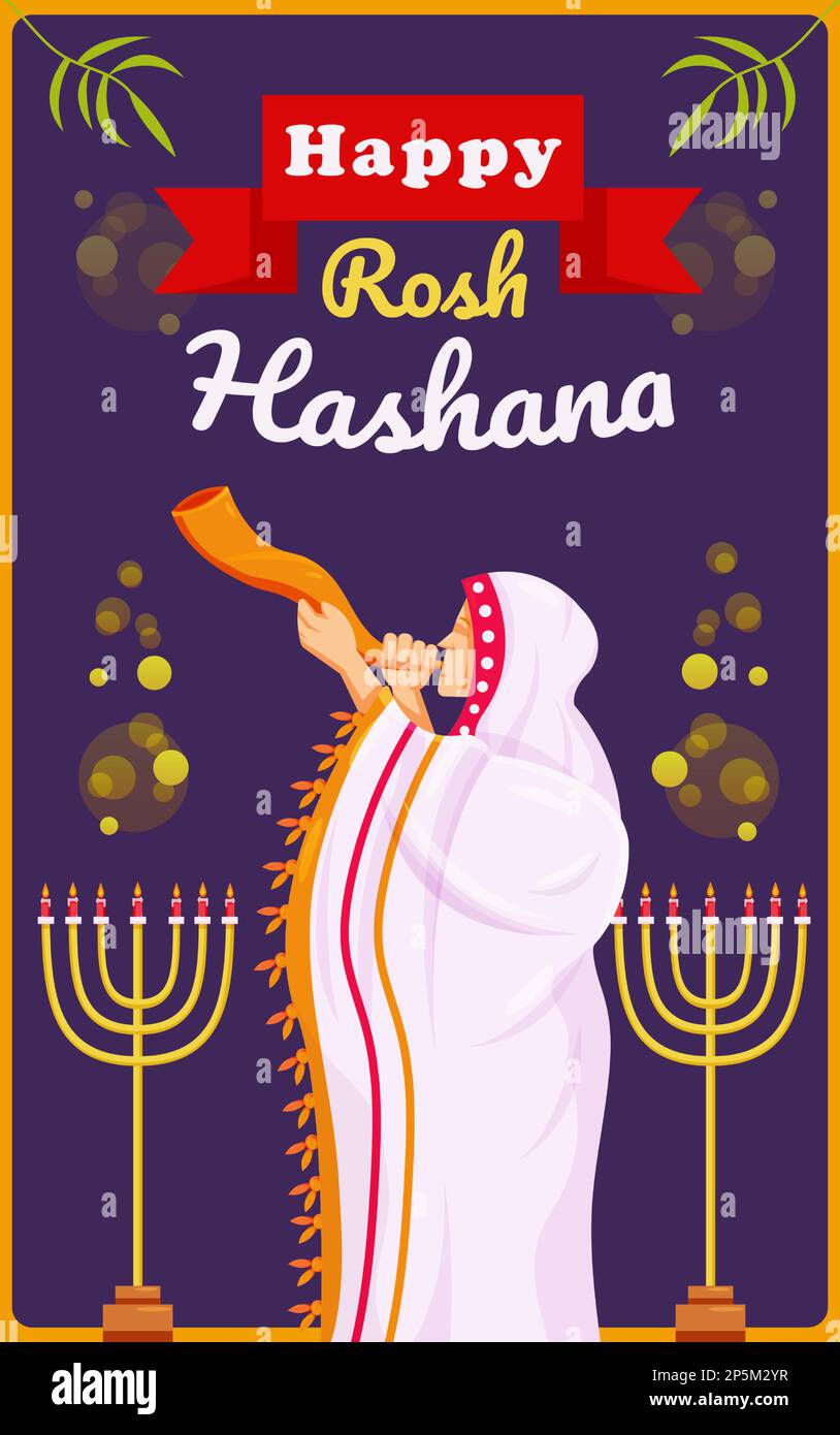 Bon Rosh Hashanah, juif soufflant de shofar traditionnel Illustration de Vecteur