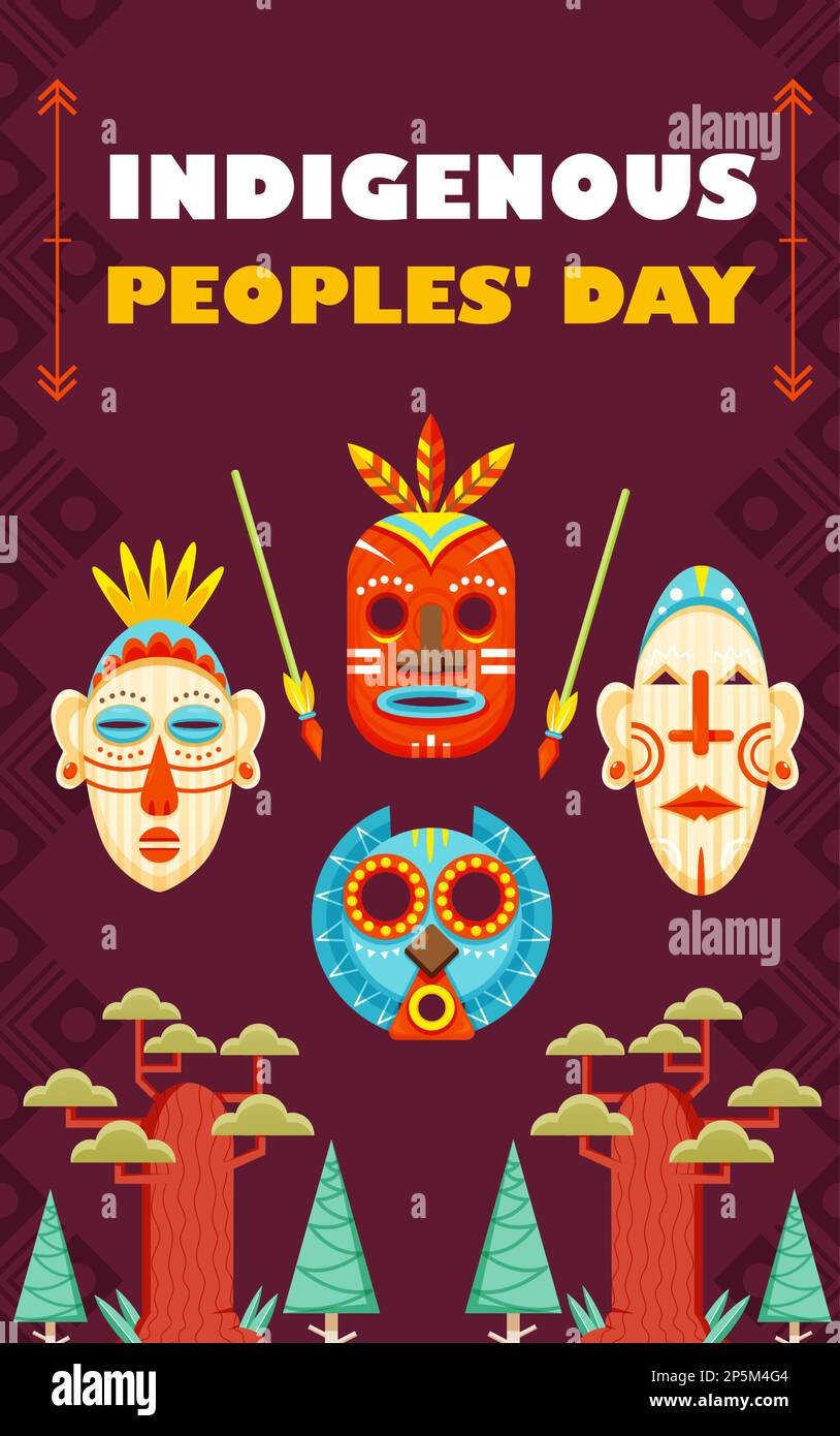 Journée des peuples autochtones, masques des peuples autochtones Illustration de Vecteur