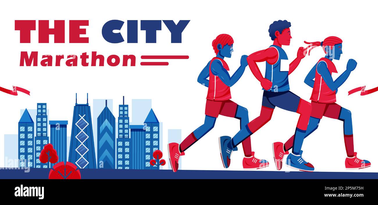 Marathon urbain, illustration des participants au marathon Illustration de Vecteur