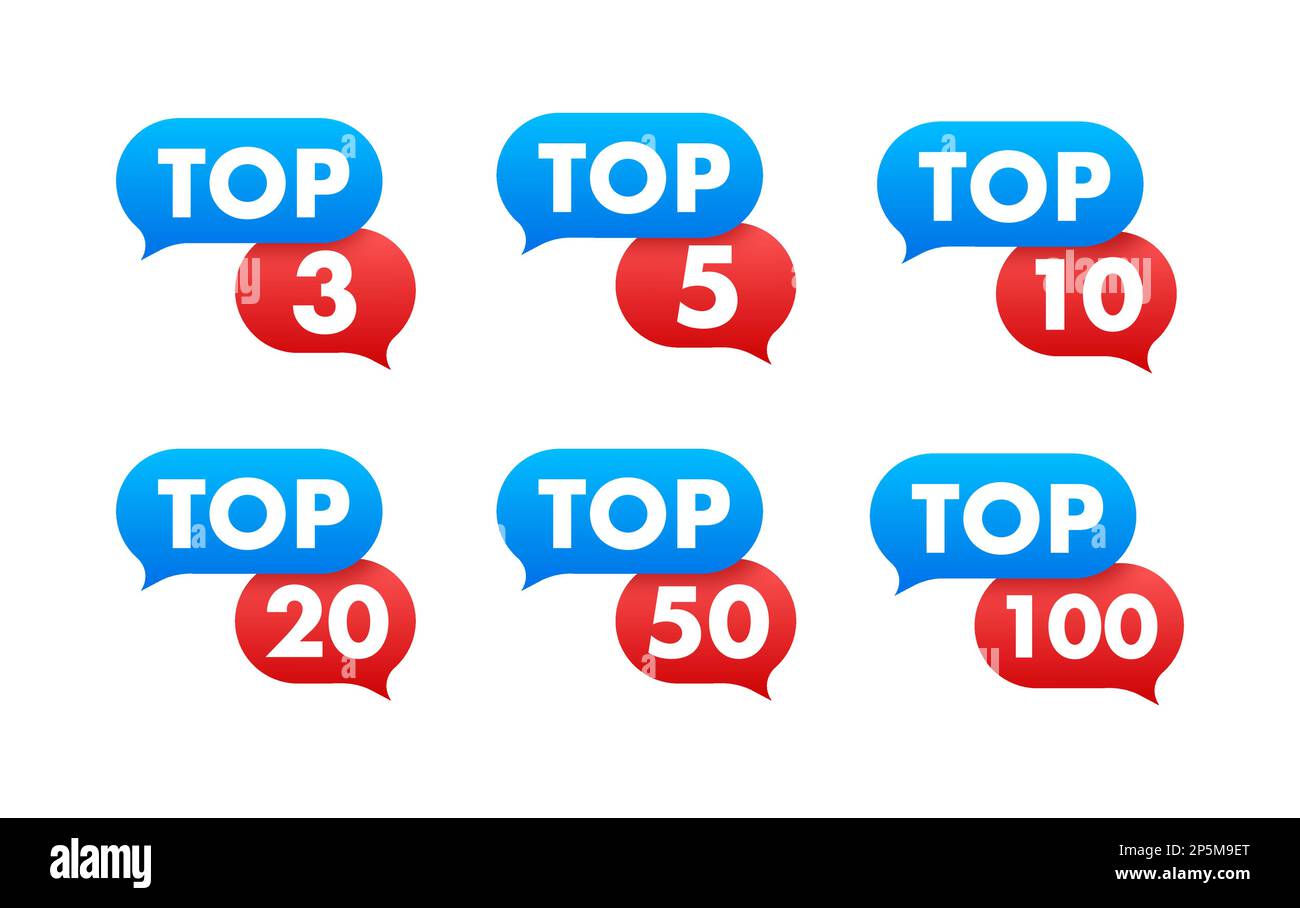 Top 3, 5, 10, 20, 50, tableau de notation 100. Meilleur dans le classement. Illustration de Vecteur