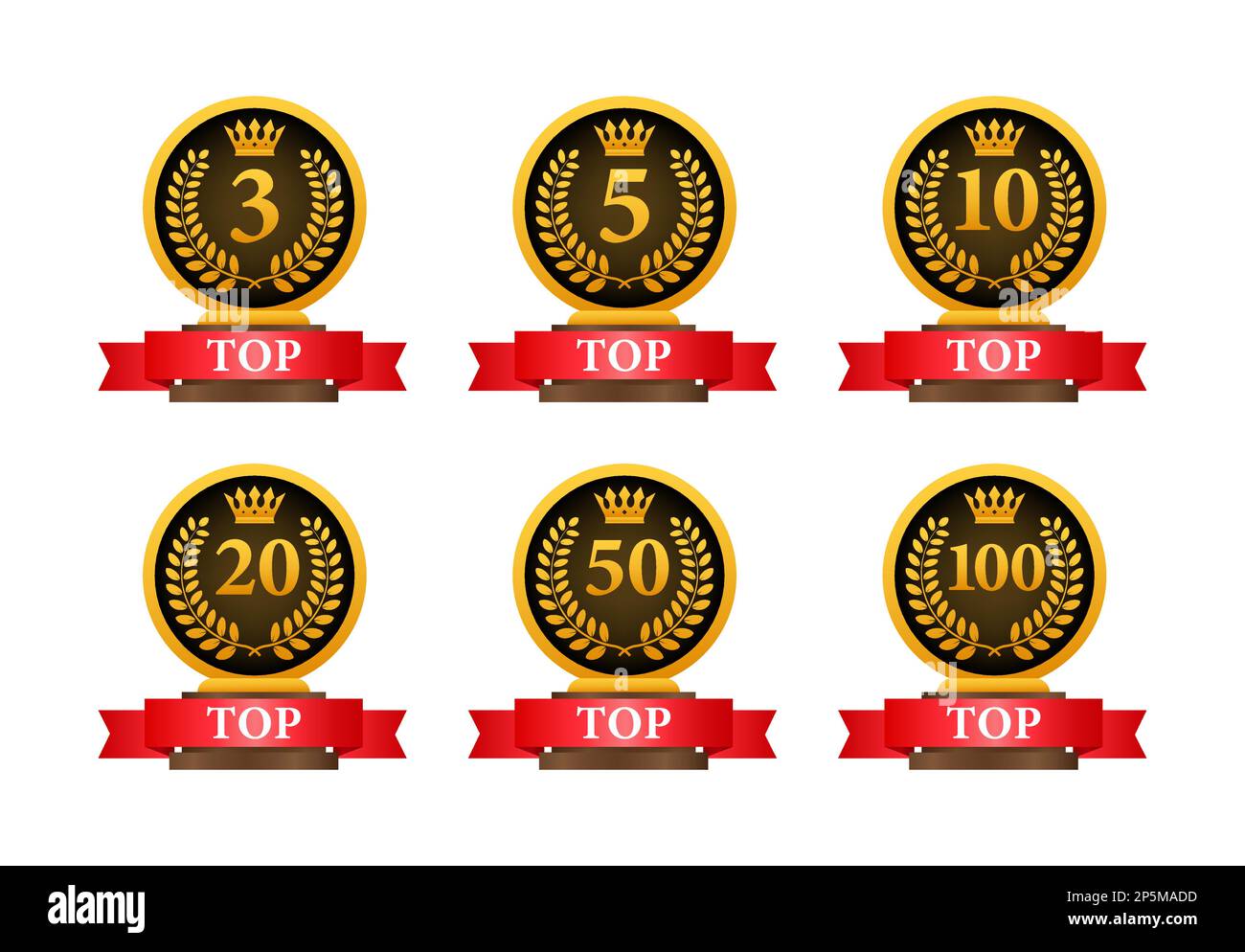 Top 3, 5, 10, 20, 50, tableau de notation 100. Meilleur dans le classement. Illustration de Vecteur