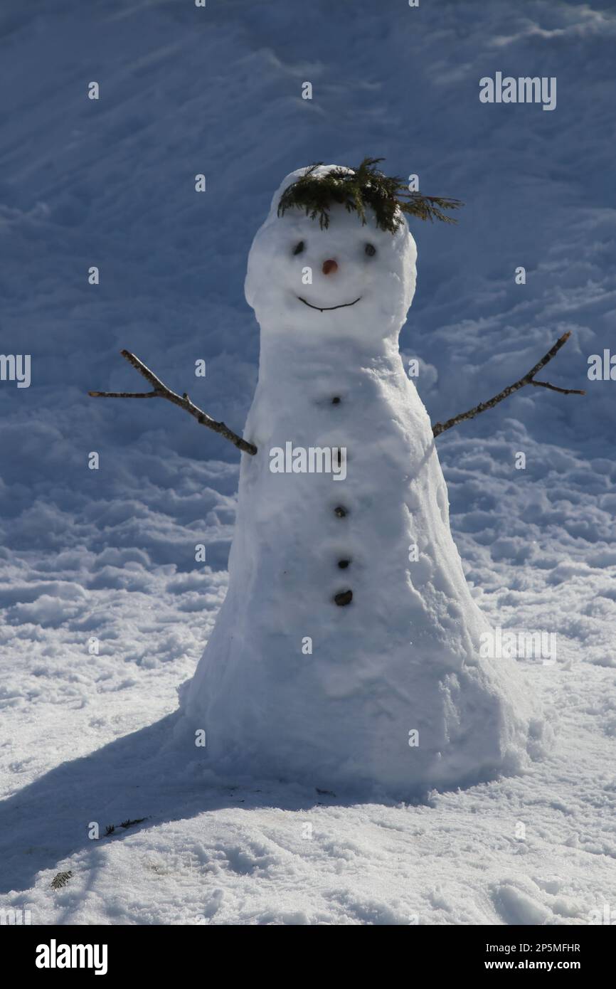 Bonhomme de neige fait par les enfants, l'hiver et le personnage de noël Banque D'Images